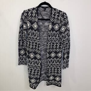 Forever 21 Black and White Aztec Tribal Print Open Cardigan Sweater Size Small